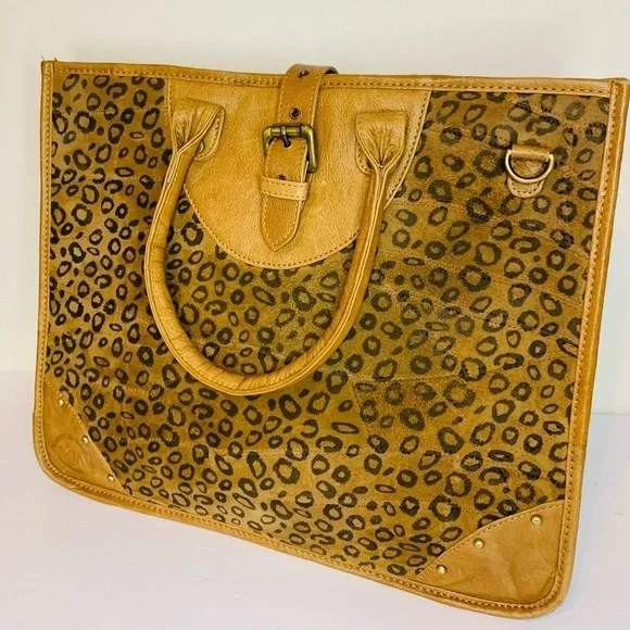 Vaan & Co Jade Mixed Animal Print Suede and Leather Up Cycled Messenger …